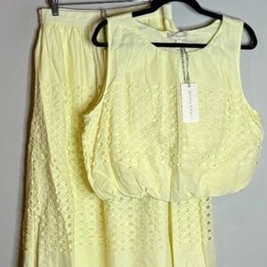 Elegant Yellow Textured Top and Skirt Set